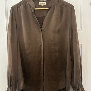 L'Agence Chocolate Brown Silk Button Down Blouse Size Medium